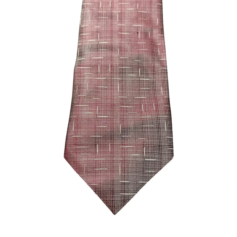 Piattelli Uomo Silk Tie Mens Burgundy Cream Textured Grid Pattern Made in USA